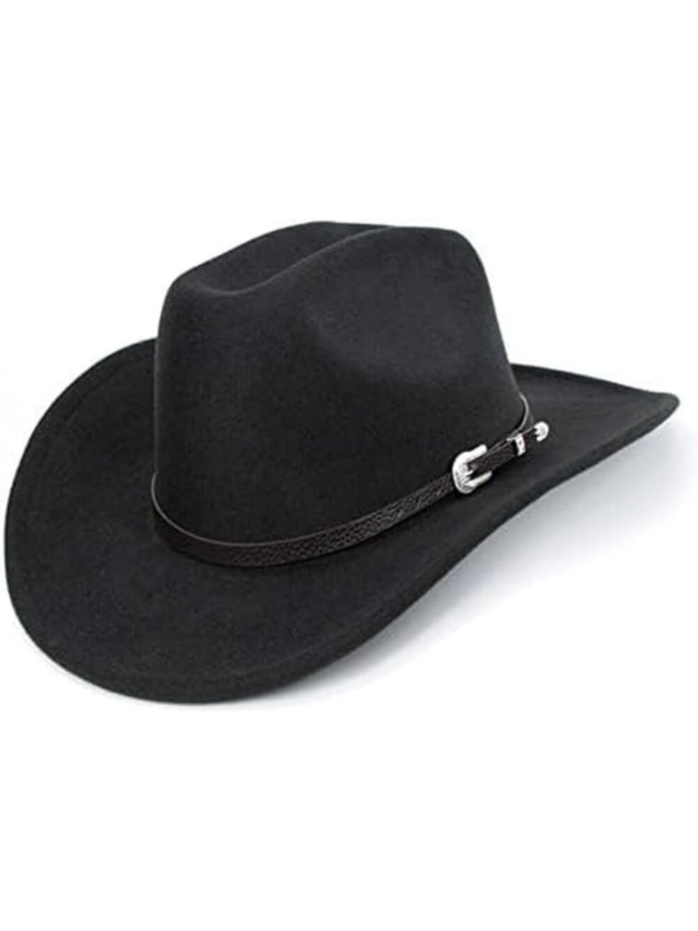 Unisex Black Western Cowboy Hat Classic Roll Up Fedora Hat with Buckle Belt